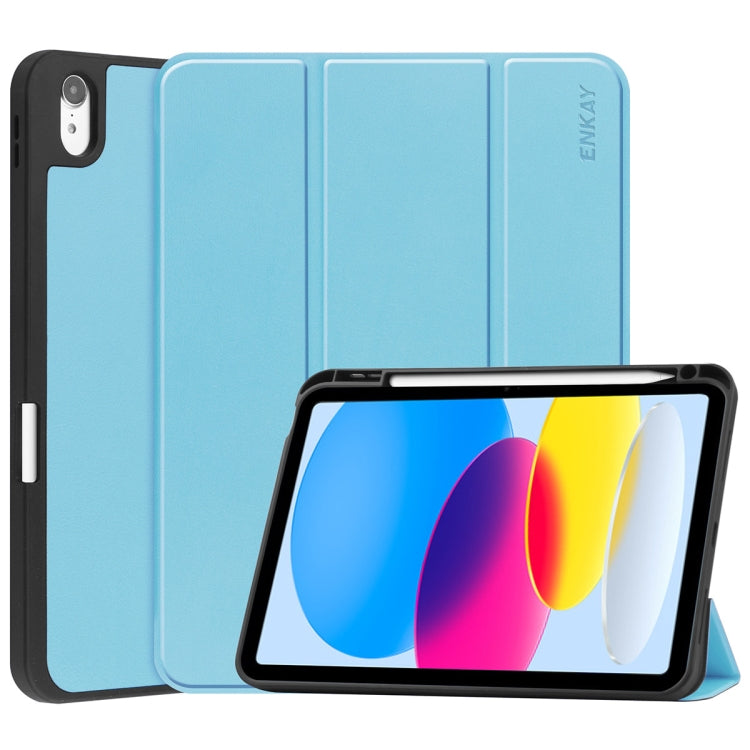 For iPad 2025 / 2022 ENKAY TPU Back Cover Smart Leather Stand Tablet Case with Pen Slot(Light Blue) - free shipping - PMC Jewellery - Order now!