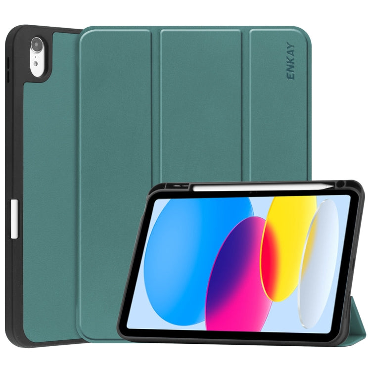 For iPad 2025 / 2022 ENKAY TPU Back Cover Smart Leather Stand Tablet Case with Pen Slot(Dark Green) - free shipping - PMC Jewellery - Order now!