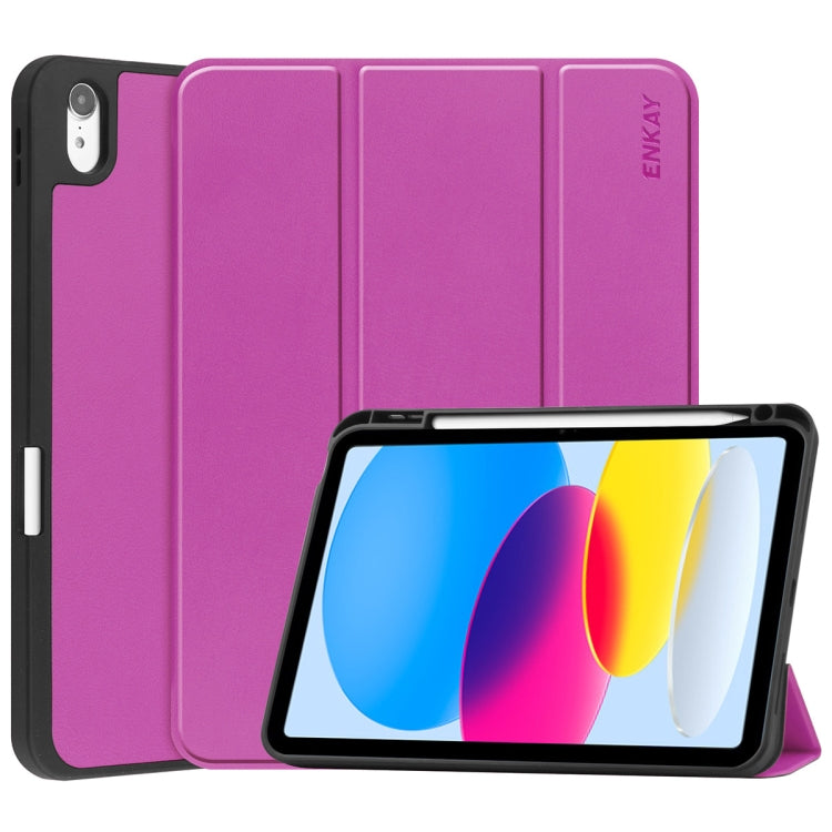 For iPad 2025 / 2022 ENKAY TPU Back Cover Smart Leather Stand Tablet Case with Pen Slot(Purple) - free shipping - PMc TechLife - Order now!