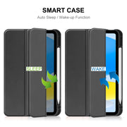 For iPad 2025 / 2022 ENKAY TPU Back Cover Smart Leather Stand Tablet Case with Pen Slot(Black)
