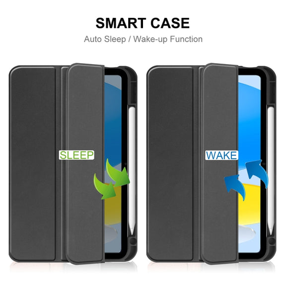 For iPad 2025 / 2022 ENKAY TPU Back Cover Smart Leather Stand Tablet Case with Pen Slot(Black)