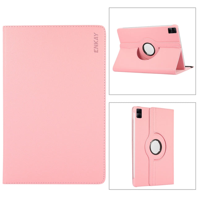For Xiaomi Redmi Pad 10.61 ENKAY Hat-Prince 360 Degree Rotation Litchi Leather Smart Case(Pink)