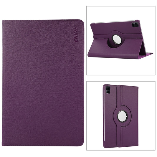 For Xiaomi Redmi Pad 10.61 ENKAY Hat-Prince 360 Degree Rotation Litchi Leather Smart Case(Dark Purple) - free shipping - PMC Jewellery - Order now!