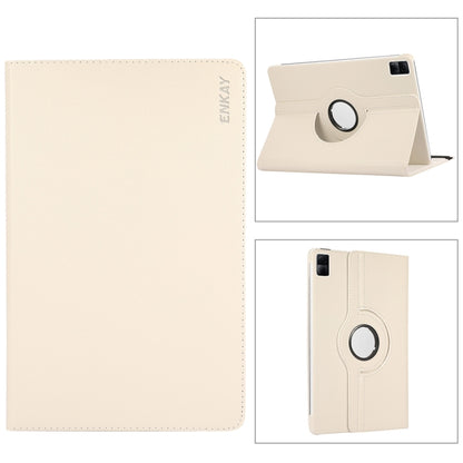 For Xiaomi Redmi Pad 10.61 ENKAY Hat-Prince 360 Degree Rotation Litchi Leather Smart Case(White) - free shipping - PMC Jewellery - Order now!