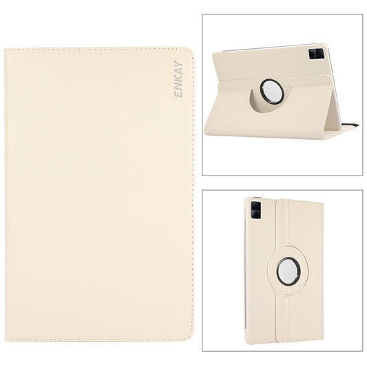 For Xiaomi Redmi Pad 10.61 ENKAY Hat-Prince 360 Degree Rotation Litchi Leather Smart Case(White) - free shipping - PMC Jewellery - Order now!