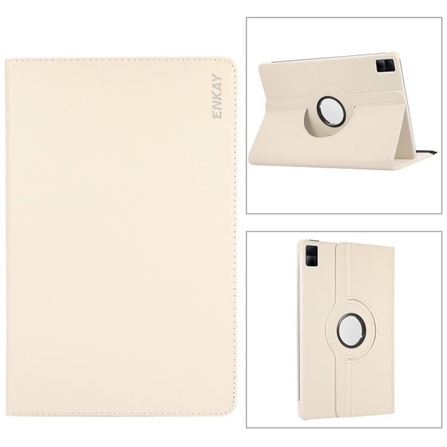 For Xiaomi Redmi Pad 10.61 ENKAY Hat-Prince 360 Degree Rotation Litchi Leather Smart Case(White)