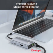 JUNSUNMAY 7 in 1 Type-C to 4K HDMI / VGA / 1000M Ethernet Docking Station Adapter USB C Hub