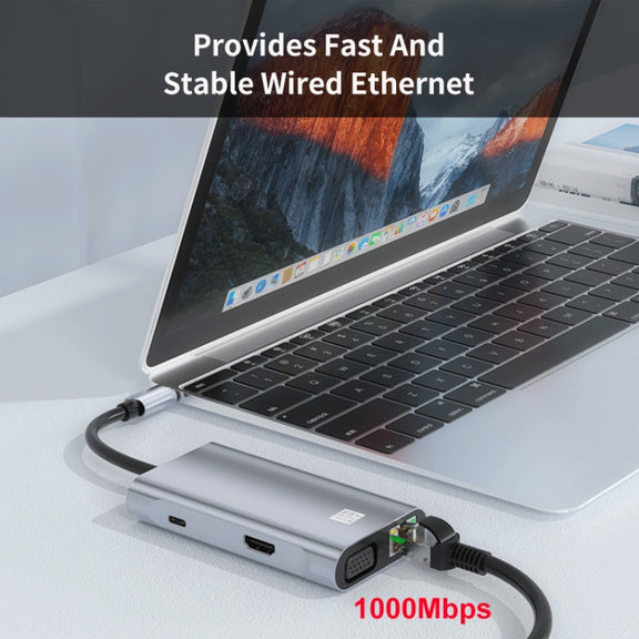 JUNSUNMAY 7 in 1 Type-C to 4K HDMI / VGA / 1000M Ethernet Docking Station Adapter USB C Hub