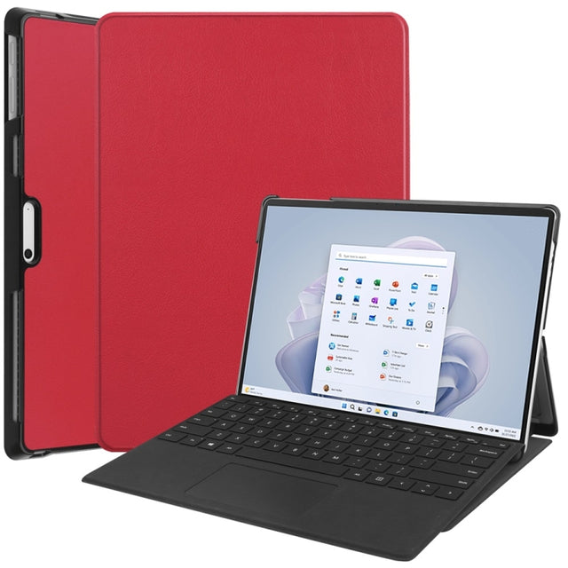 For Microsoft Surface Pro 9 JUNSUNMAY Custer Solid Color 3-Fold Stand Leather Tablet Case(Red)
