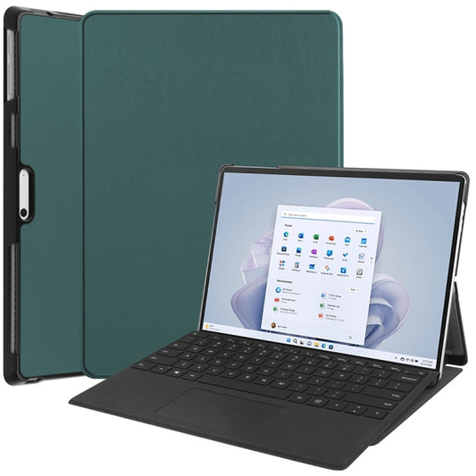 For Microsoft Surface Pro 9 JUNSUNMAY Custer Solid Color 3-Fold Stand Leather Tablet Case(Dark Green) - free shipping - PMC Jewellery - Order now!