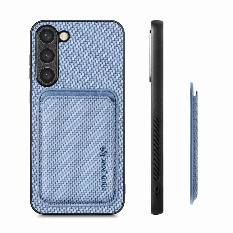 For Samsung Galaxy S23 5G Carbon Fiber Leather Card Magsafe Case(Blue)