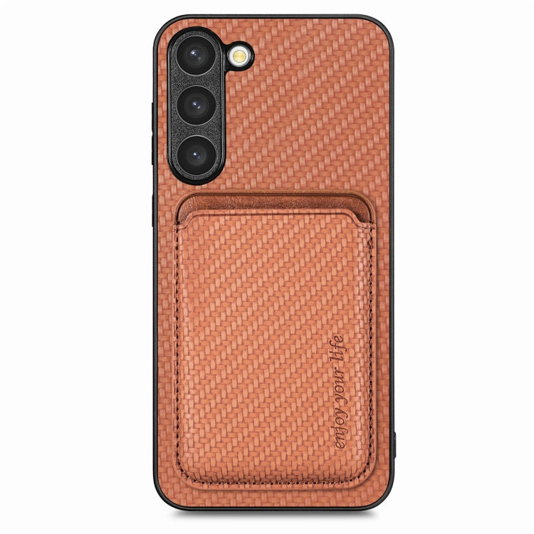 For Samsung Galaxy S23 5G Carbon Fiber Leather Card Magsafe Case(Brown) - Galaxy S23 5G Cases by PMC TechLife | Online Shopping South Africa | PMC TechLife