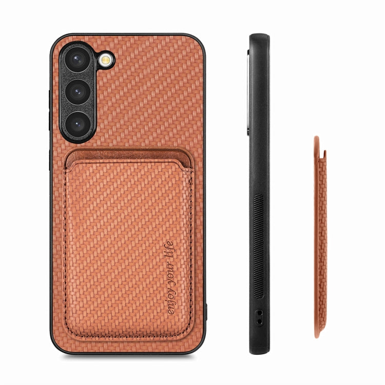 For Samsung Galaxy S23 5G Carbon Fiber Leather Card Magsafe Case(Brown) - Galaxy S23 5G Cases by PMC TechLife | Online Shopping South Africa | PMC TechLife