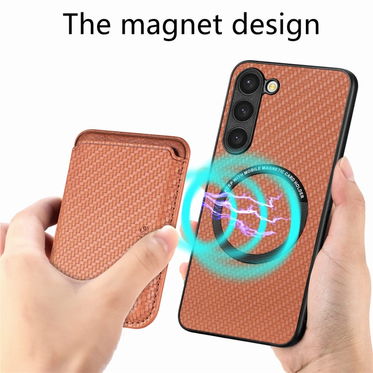 For Samsung Galaxy S23 5G Carbon Fiber Leather Card Magsafe Case(Brown) - Galaxy S23 5G Cases by PMC TechLife | Online Shopping South Africa | PMC TechLife