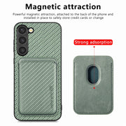 For Samsung Galaxy S23 5G Carbon Fiber Leather Card Magsafe Case(Green)