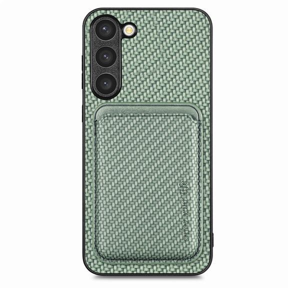 For Samsung Galaxy S23 5G Carbon Fiber Leather Card Magsafe Case(Green)