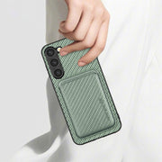 For Samsung Galaxy S23 5G Carbon Fiber Leather Card Magsafe Case(Green)