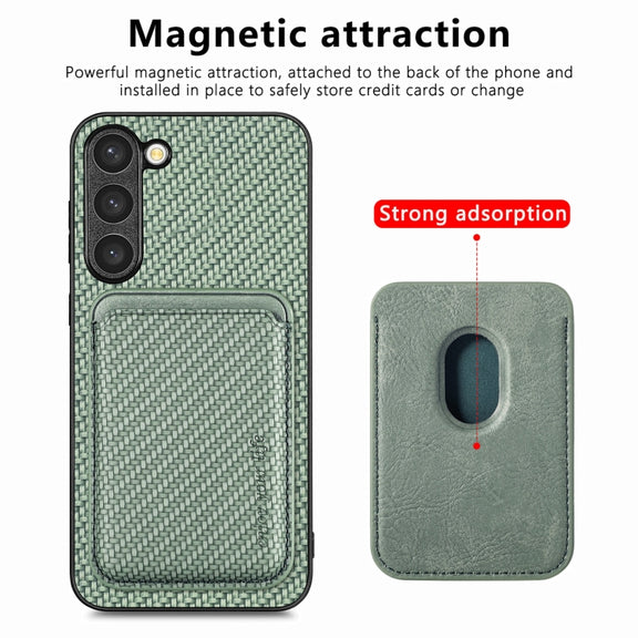 For Samsung Galaxy S23+ 5G Carbon Fiber Leather Card Magsafe Case(Green)