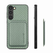 For Samsung Galaxy S23+ 5G Carbon Fiber Leather Card Magsafe Case(Green)