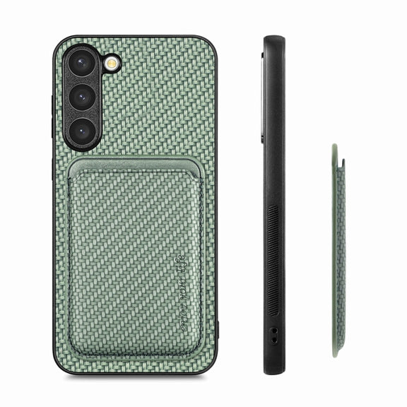 For Samsung Galaxy S23+ 5G Carbon Fiber Leather Card Magsafe Case(Green)