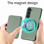For Samsung Galaxy S23+ 5G Carbon Fiber Leather Card Magsafe Case(Green)