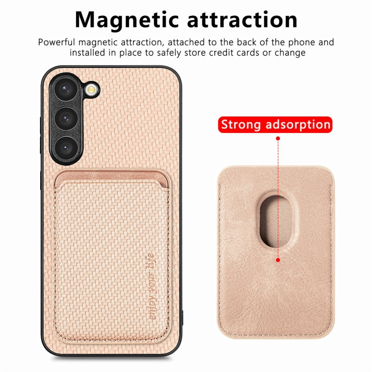 For Samsung Galaxy S23+ 5G Carbon Fiber Leather Card Magsafe Case(Khaki) - Galaxy S23+ 5G Cases by PMC TechLife | Online Shopping South Africa | PMC TechLife