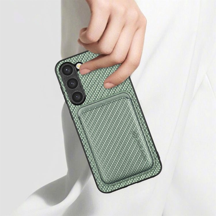 For Samsung Galaxy S23+ 5G Carbon Fiber Leather Card Magsafe Case(Khaki) - Galaxy S23+ 5G Cases by PMC TechLife | Online Shopping South Africa | PMC TechLife