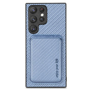 For Samsung Galaxy S23 Ultra 5G Carbon Fiber Leather Card Magsafe Case(Blue)