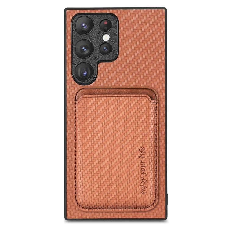 For Samsung Galaxy S23 Ultra 5G Carbon Fiber Leather Card Magsafe Case(Brown) - Galaxy S23 Ultra 5G Cases by PMC TechLife | Online Shopping South Africa | PMC TechLife