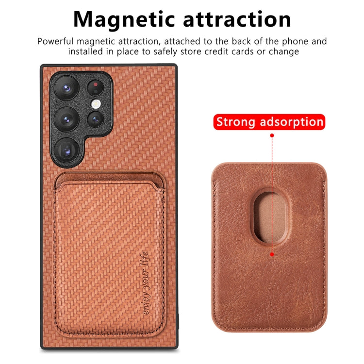 For Samsung Galaxy S23 Ultra 5G Carbon Fiber Leather Card Magsafe Case(Brown) - Galaxy S23 Ultra 5G Cases by PMC TechLife | Online Shopping South Africa | PMC TechLife