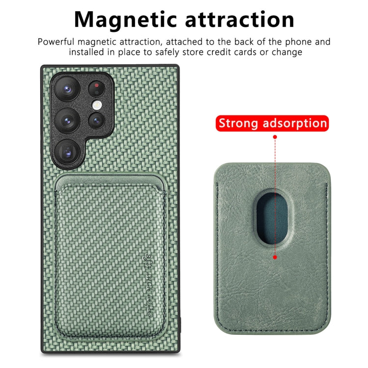 For Samsung Galaxy S23 Ultra 5G Carbon Fiber Leather Card Magsafe Case(Green) - Galaxy S23 Ultra 5G Cases by PMC TechLife | Online Shopping South Africa | PMC TechLife