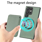 For Samsung Galaxy S23 Ultra 5G Carbon Fiber Leather Card Magsafe Case(Green)