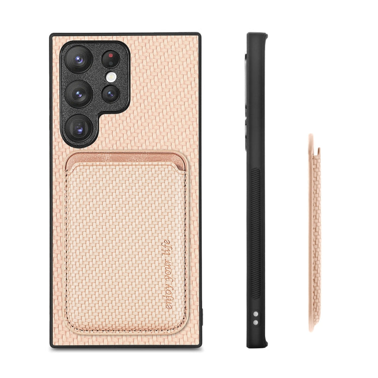 For Samsung Galaxy S23 Ultra 5G Carbon Fiber Leather Card Magsafe Case(Khaki) - Galaxy S23 Ultra 5G Cases by PMC TechLife | Online Shopping South Africa | PMC TechLife