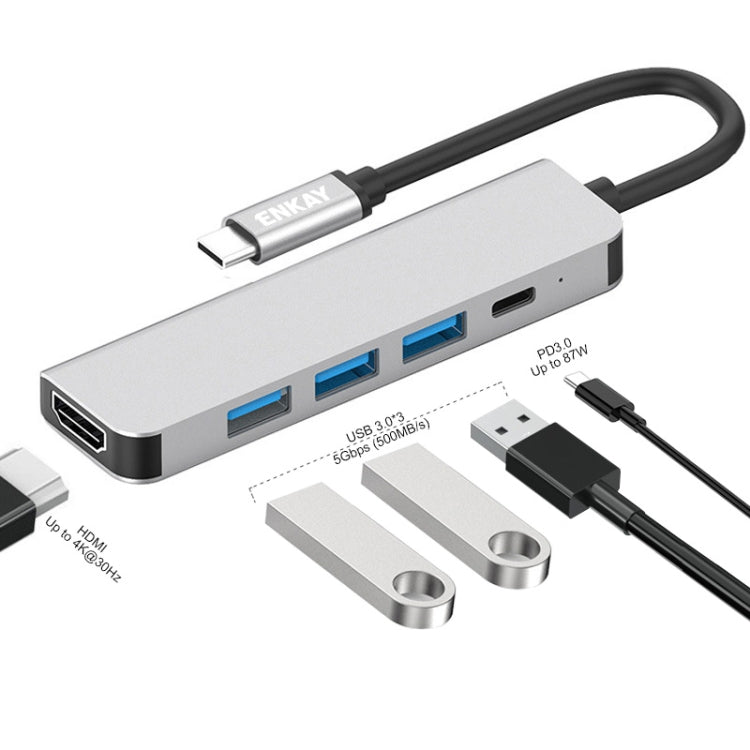 ENKAY Hat-Prince 5 in 1 Type-C Hub 4K HDMI Converter Docking Station USB 3.0 Adapter - free shipping - PMC Jewellery - Order now!
