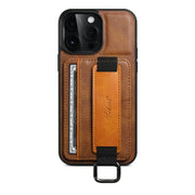 For iPhone 14 Pro Max Suteni H13 Card Wallet Wrist Strap Holder PU Phone Case(Brown)