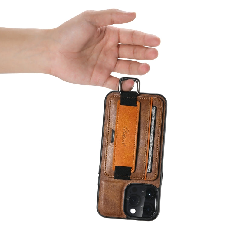 For iPhone 14 Pro Max Suteni H13 Card Wallet Wrist Strap Holder PU Phone Case(Brown) - iPhone 14 Pro Max Cases by Suteni | Online Shopping South Africa | PMC TechLife | Buy Now Pay Later Mobicred