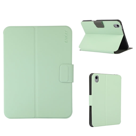 For iPad 2025 / 2022 ENKAY TPU Back Cover Smart Leather Tablet Case with Pen Slot & Holder(Light Green)