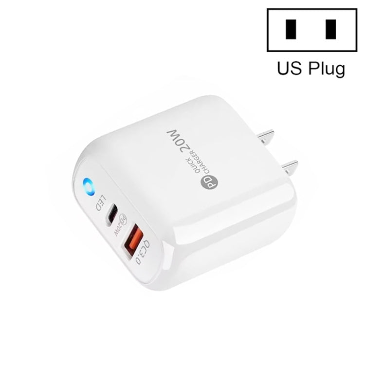 PD04 PD20W Type-C + QC18W USB Mobile Phone Charger with LED Indicator, US Plug(White) - free shipping - PMC Jewellery - Order now!