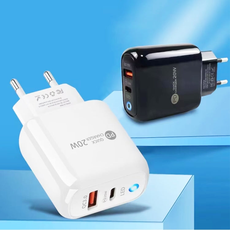 PD04 PD20W Type-C + QC18W USB Mobile Phone Charger with LED Indicator, EU Plug(Black) - free shipping - PMC Jewellery - Order now!
