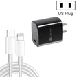 PD11 Single PD3.0 USB-C / Type-C 20W Fast Charger with 1m Type-C to 8 Pin Data Cable, US Plug(Black) - USB Charger by PMC TechLife | Online Shopping South Africa | PMC TechLife | Buy Now Pay Later Mobicred