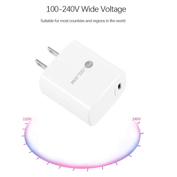PD11 Single PD3.0 USB-C / Type-C 20W Fast Charger with 1m Type-C to 8 Pin Data Cable, US Plug(White)
