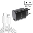PD11 Single PD3.0 USB-C / Type-C 20W Fast Charger with 1m Type-C to 8 Pin Data Cable, EU Plug(Black) - USB Charger by PMC TechLife | Online Shopping South Africa | PMC TechLife | Buy Now Pay Later Mobicred