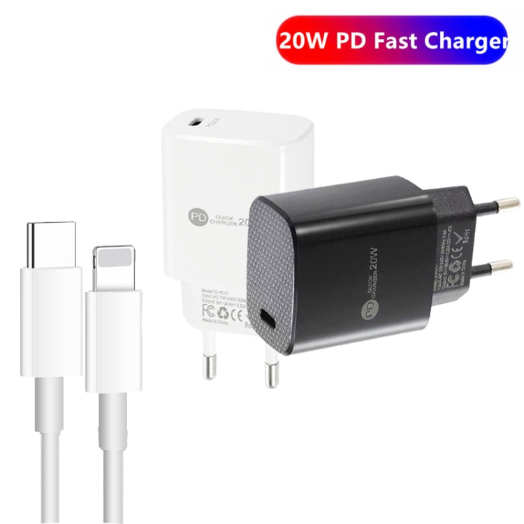 PD11 Single PD3.0 USB-C / Type-C 20W Fast Charger with 1m Type-C to 8 Pin Data Cable, EU Plug(Black)