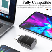 PD11 Single PD3.0 USB-C / Type-C 20W Fast Charger with 1m Type-C to 8 Pin Data Cable, EU Plug(Black)