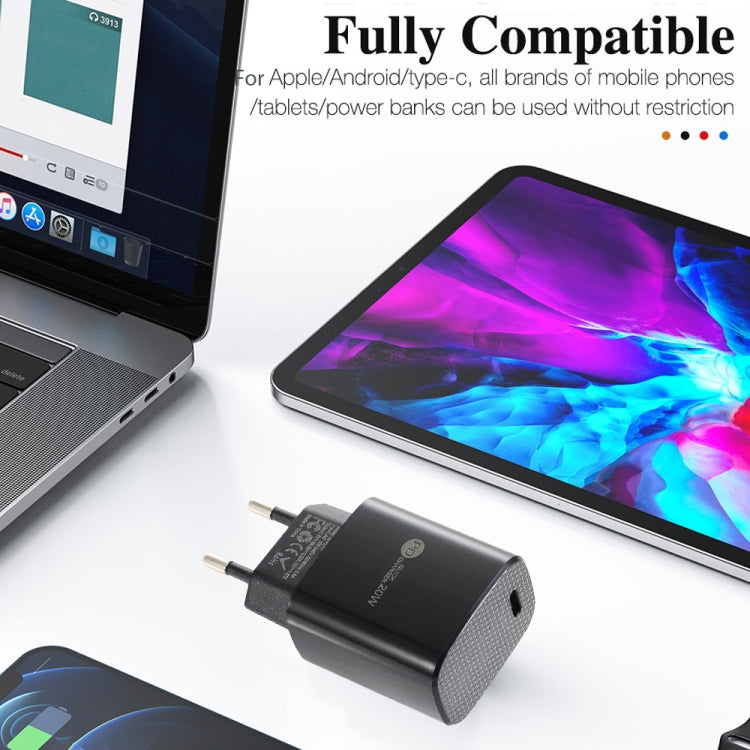 PD11 Single PD3.0 USB-C / Type-C 20W Fast Charger with 1m Type-C to 8 Pin Data Cable, EU Plug(White)