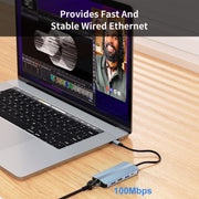 JUNSUNMAY 8 in 1 Type-C to 4K HDMI + RJ45 Ethernet Hub Docking Station Adapter