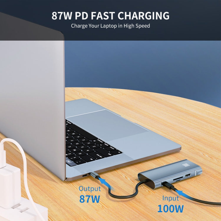 JUNSUNMAY 10 in 1 Type-C to 4K HDMI + VGA +RJ45 + 3.5mm Audio Docking Station Adapter PD Quick Charge Hub SD/TF Card Reader