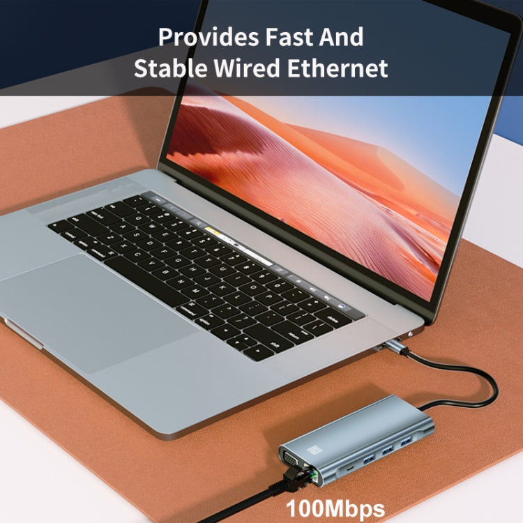 JUNSUNMAY 10 in 1 Type-C to 4K HDMI + VGA +RJ45 + 3.5mm Audio Docking Station Adapter PD Quick Charge Hub SD/TF Card Reader