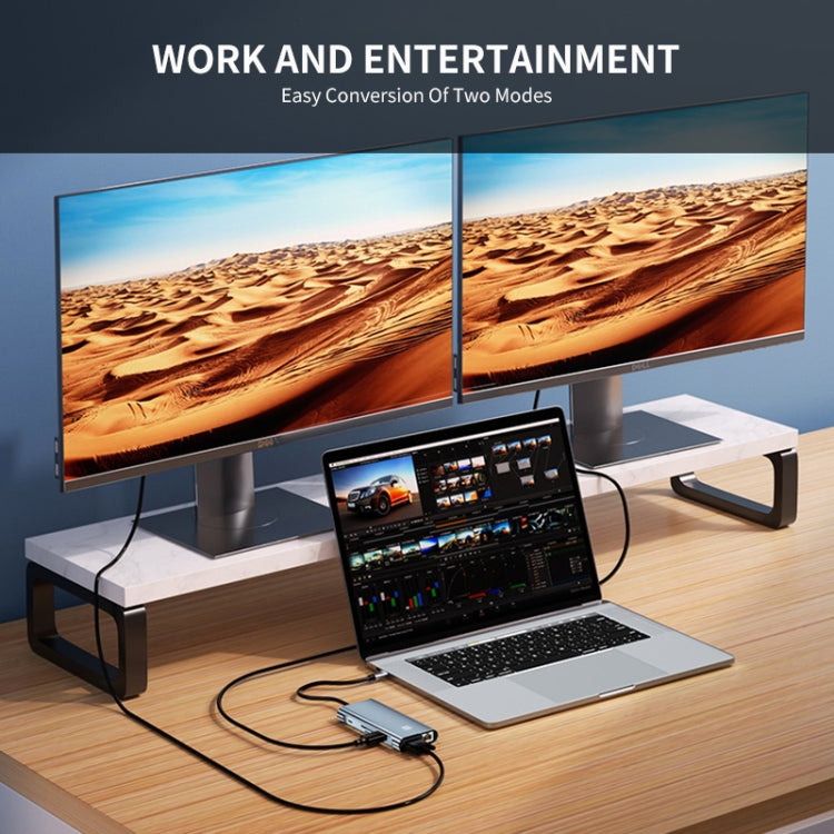 JUNSUNMAY 10 in 1 Type-C to 4K HDMI + VGA +RJ45 + 3.5mm Audio Docking Station Adapter PD Quick Charge Hub SD/TF Card Reader