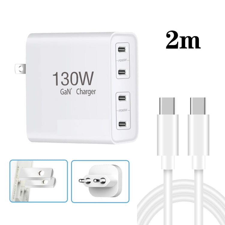 130W USB-C/Type-C Four Port GaN Charger with 2m USB-C/Type-C to USB-C/Type-C Data Cable Set EU / UK / AU / US Plug - Cable & Adapter by PMC Jewellery | Online Shopping South Africa | PMC Jewellery | Buy Now Pay Later Mobicred